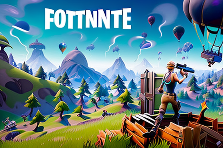 A fantastical landscape featuring the iconic elements of the fortnite game